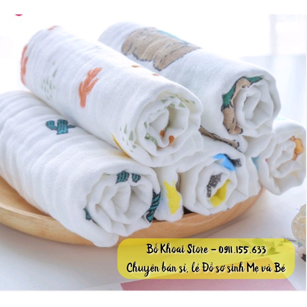 Khăn xô sữa nhăn 6 lớp - Set 5 khăn xô sữa siêu mềm, siêu thấm cho bé - Bố Khoai Store