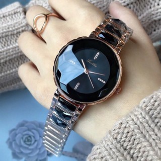 Đồng hồ nữ Scottie dây hợp kim mặt kính vát kim cương tinh tế + Tặng hộp đồng hồ sang trọng (Đỏ hoặc đen)
