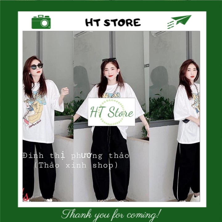 Bộ Quần ống rộng Chun eo phối Áo Cotton Chất Thái Chéo HT STORE