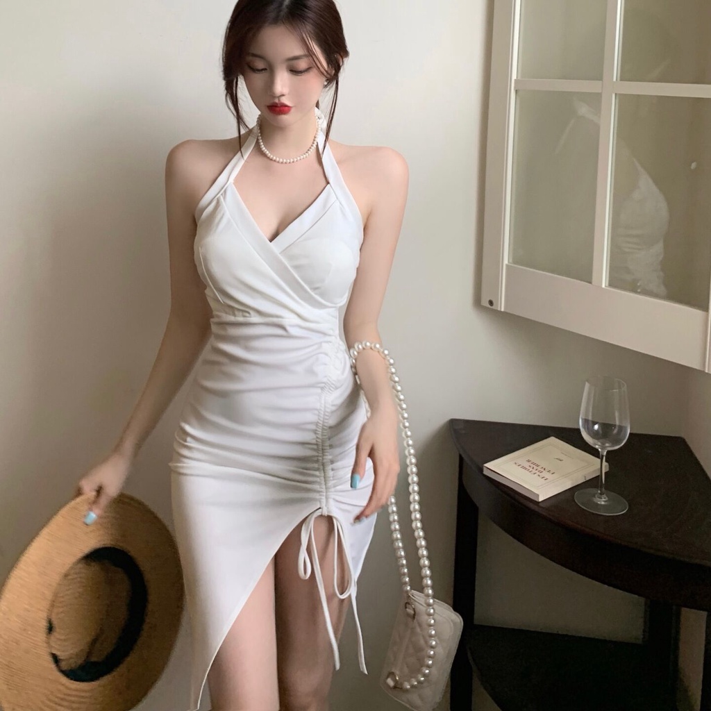 COZOK Đầm không tay ôm dáng với dây đeo cổ
