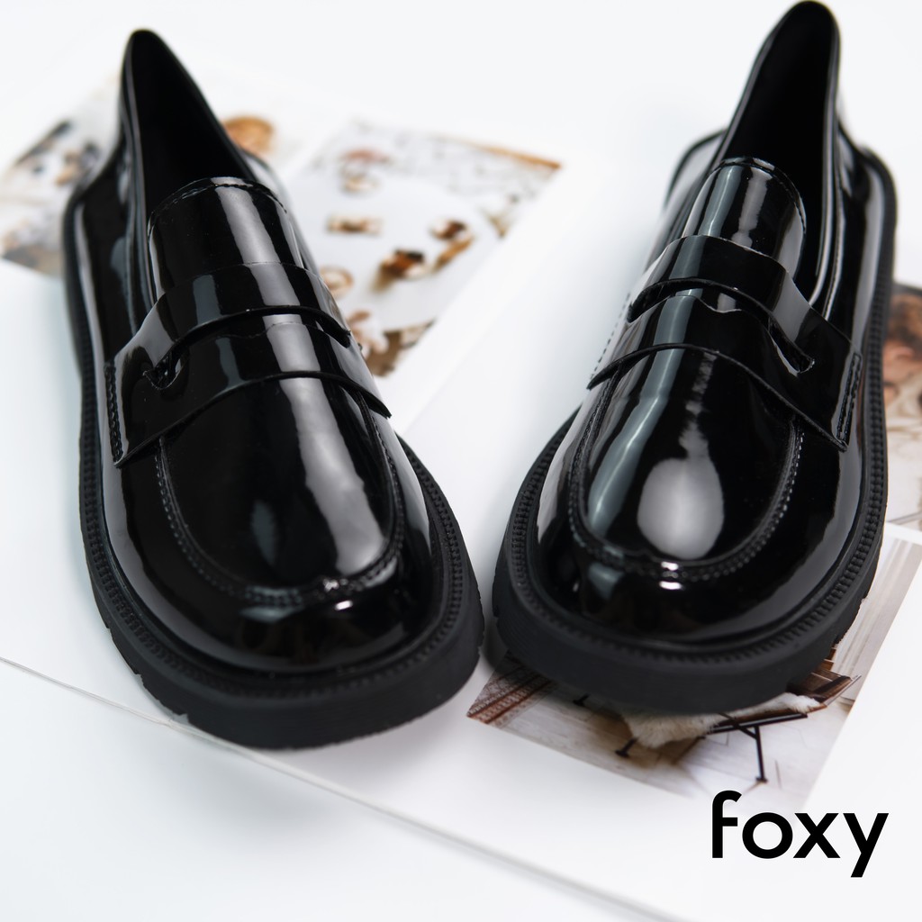 Giày Oxford Nữ FOXY Đen Bóng Chất Liệu Da Tổng Hợp Đế Cao 3cm - FOX019