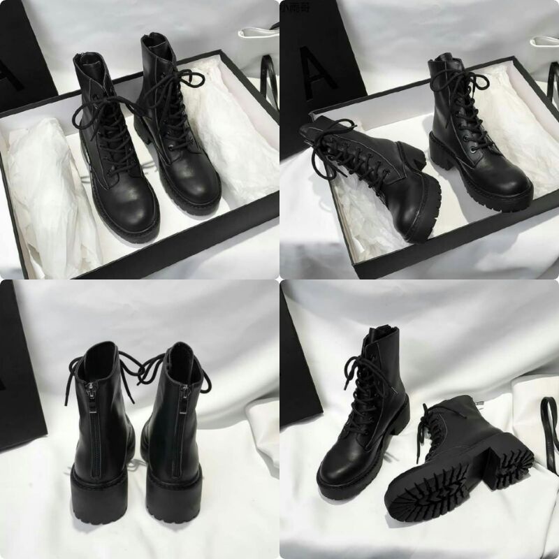 Giày bốt nữ cổ ngắn - Bốt nữ cao cổ kéo khóa sau, khóa ngang cao cấp, boot nữ martin cổ lửng đen trắ