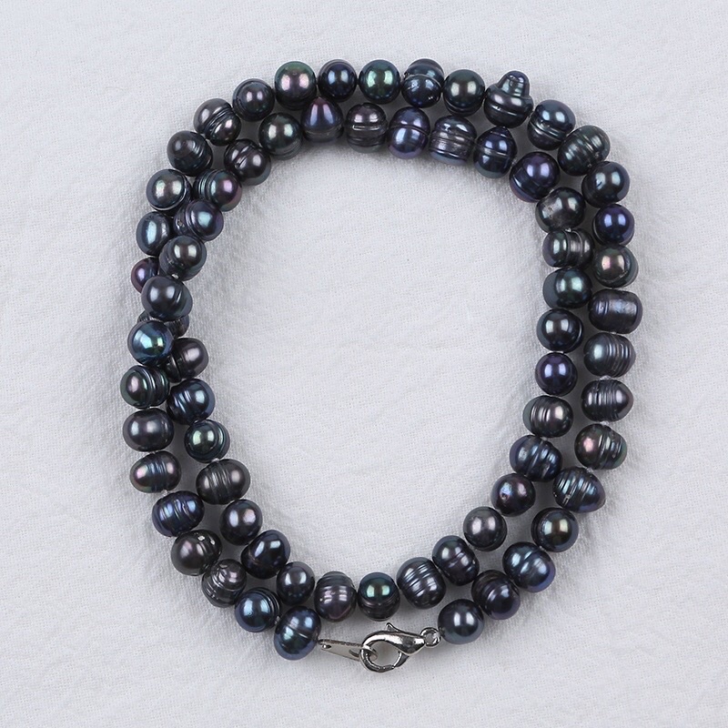 Chuỗi Đeo Cổ 6ly Màu Đen Ánh Xanh Bạc 925 - NTTT014 - Ngọc Trai Trường Thịnh