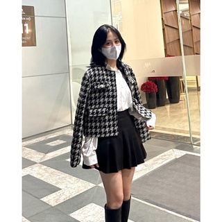 Áo dạ tweed quảng châu đen trắng Miho house