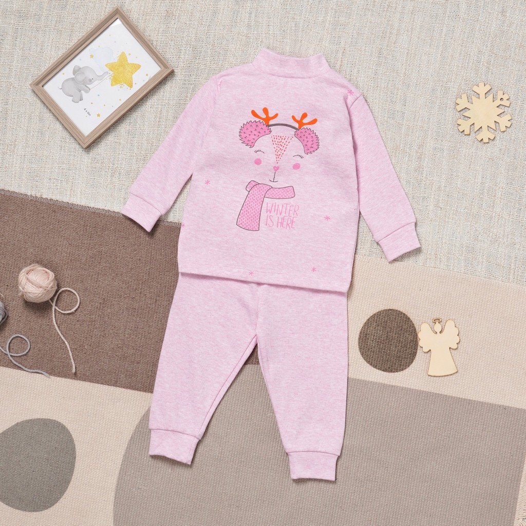 [CHÍNH HÃNG] Bộ quần áo dài tay cổ 2cm cotton nhung họa tiết trẻ em Moon