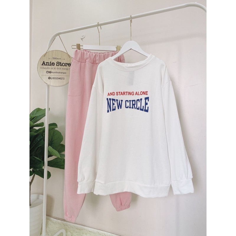 Bộ Nỉ Ngoại Nữ New End 🦋 Set Bộ Áo Thun Kèm Quần Joger Màu Hường 🦋 | BigBuy360 - bigbuy360.vn