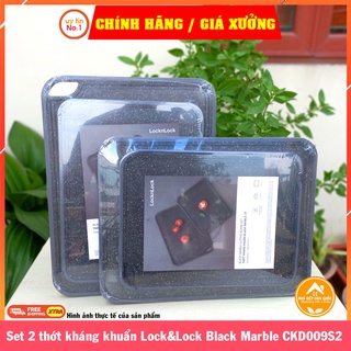 Dụng cụ nhà bếp, set 2 thớt kháng khuẩn lock&lock black marble ckd009s2 màu đen