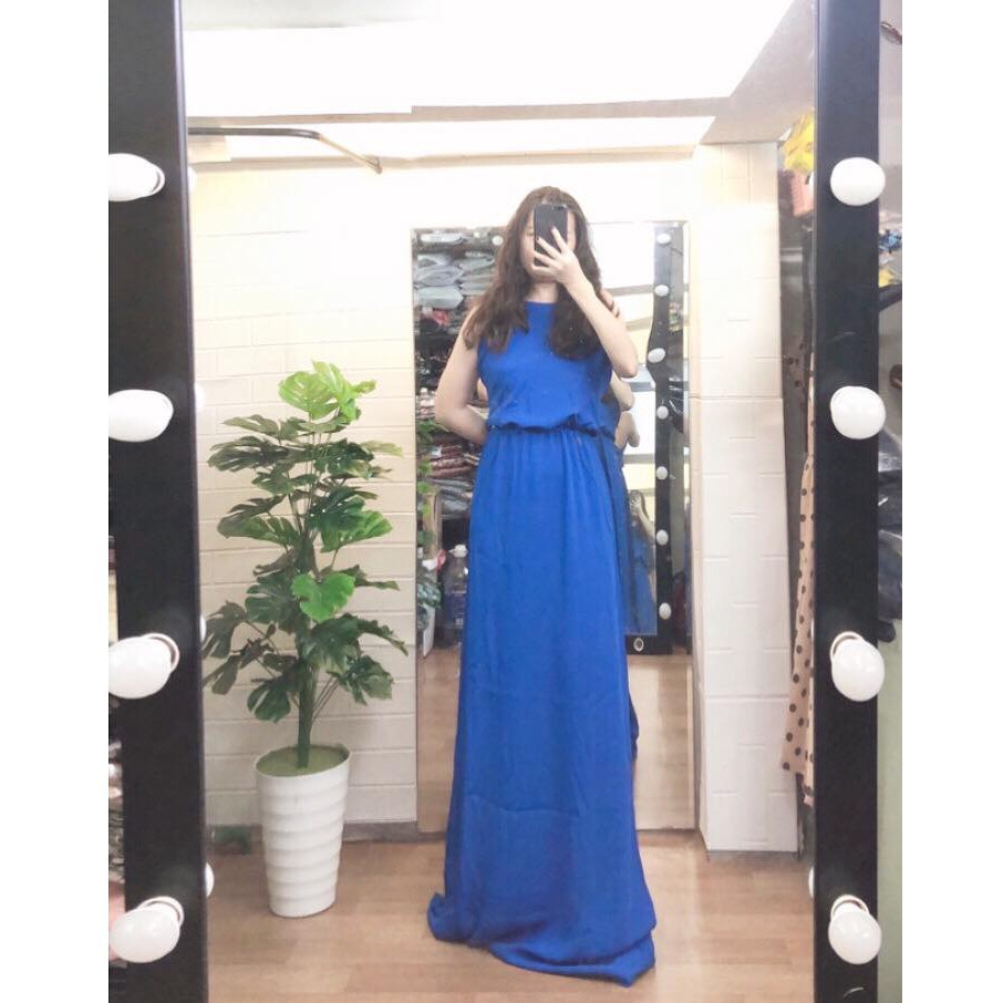 Váy maxi yếm màu xanh coban - hàng dư xịn nhà Xoài