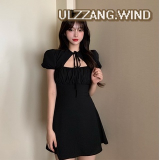 Đầm ulzzang ngắn tay buộc nơ cổ xinh xắn u.w