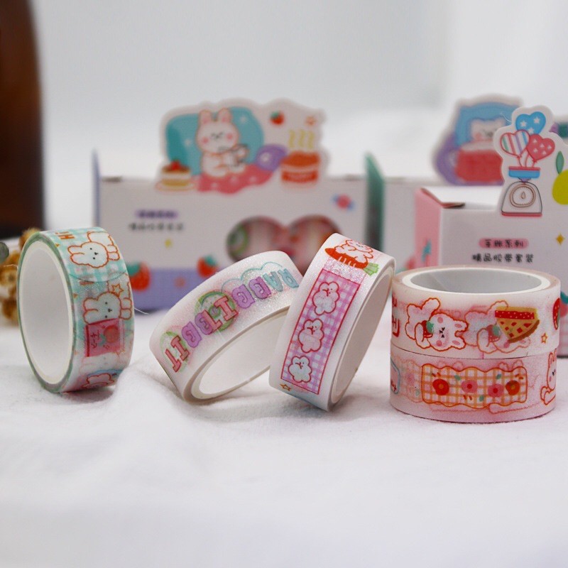 [Mã LIFE1404ALL giảm 10% đơn 50K] Hộp Washi Tape 5 Cuộn Băng Keo Giấy Trang Trí Sổ Lưu Niệm DIY