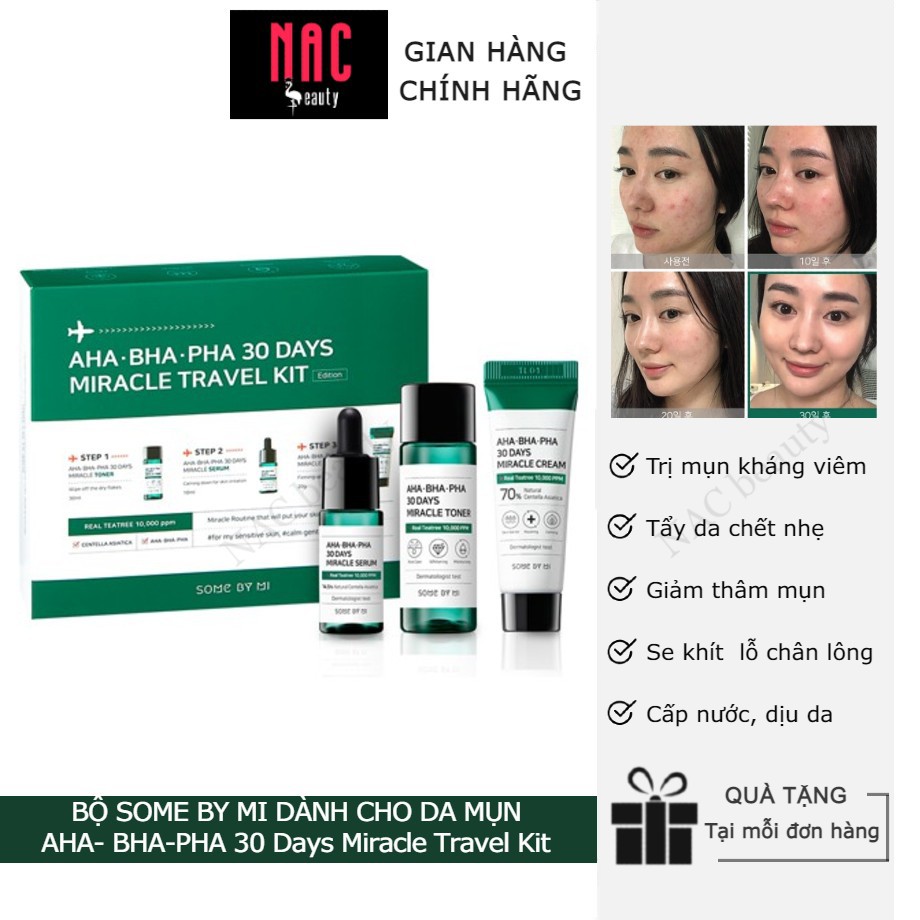 Set mini 3 món giảm mụn cấp tốc Some By Mi AHA- BHA-PHA 30 Days Miracle Travel Kit