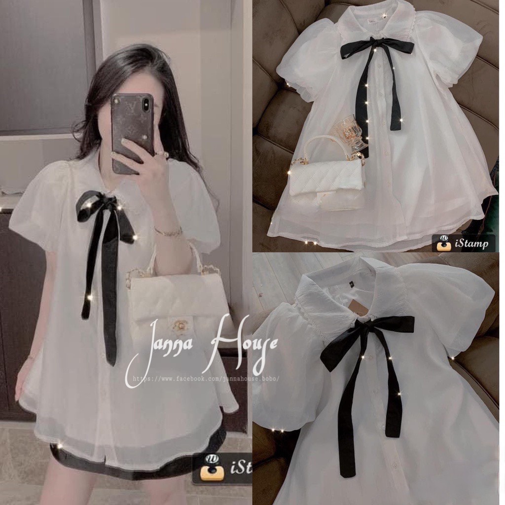 [Mã SKAMFSW175 giảm 10K đơn 50K] [ẢNH THẬT] Áo sơ mi tay cộc cổ nơ đen tiểu thư ulzzang SM56 jannahouse | BigBuy360 - bigbuy360.vn