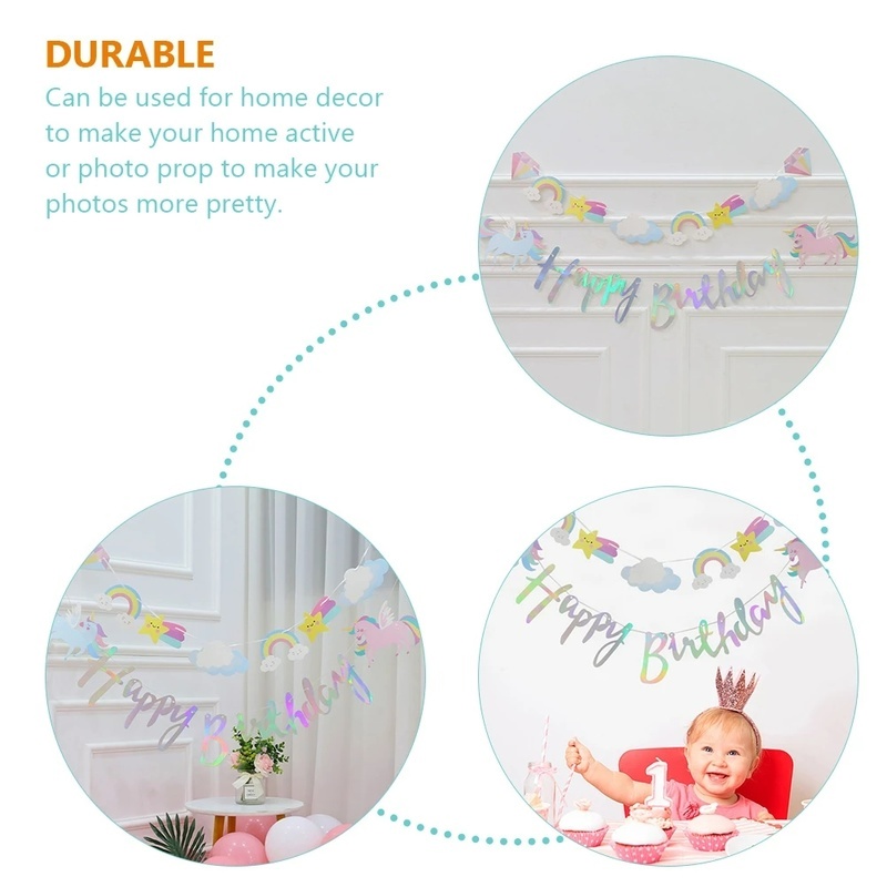 Dây Cờ Dài 2M Họa Tiết Kỳ Lân / Cầu Vồng Hoạt Hình Nhiều Màu Trang Trí Tiệc Sinh Nhật Cho Bé Gái