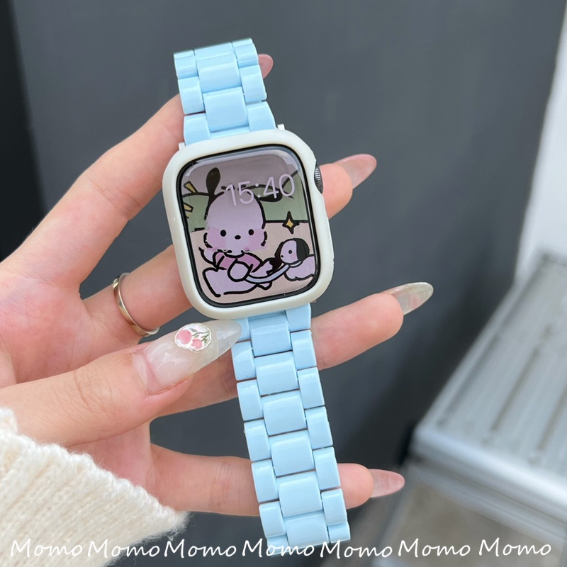 Dây Đeo Bằng Nhựa Acrylic Màu Kem Cho Đồng Hồ Smart Watch Series 7 6 5 4 3 2 1 42mm 44mm 41mm