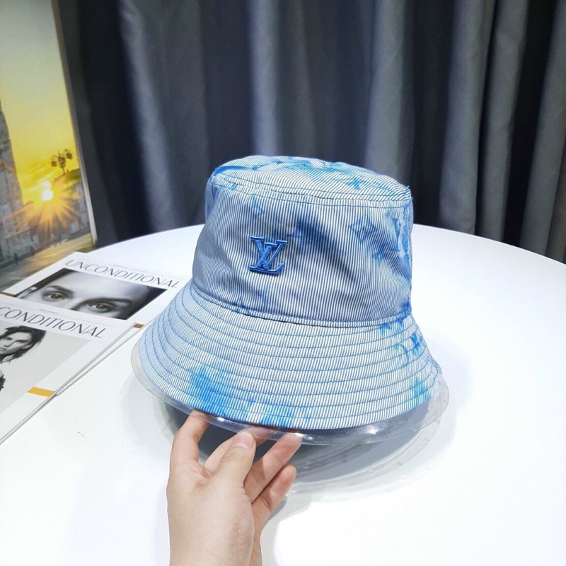 Nón vành LV nền vải loang logo thêu nổi xanh tagmac g