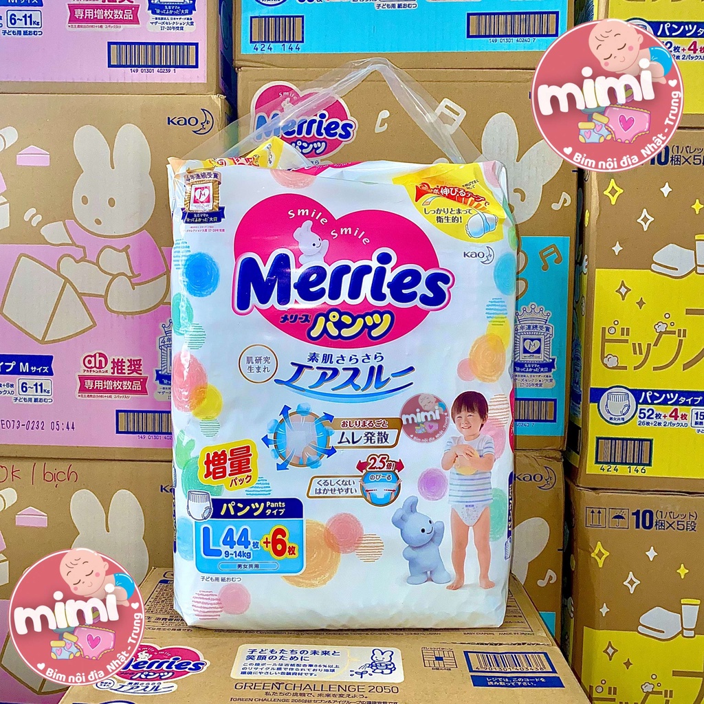Bỉm Merries cộng miếng quần Nội Địa Nhật size NB90+6/S82+6/M64+4/L58 / M58+6 / L44+6 / XL38+6