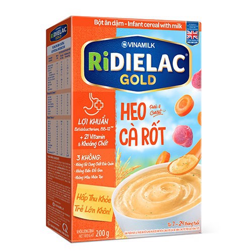 Bột Ăn Dặm Ridielac Gold Heo Cà Rốt, Hộp 200g