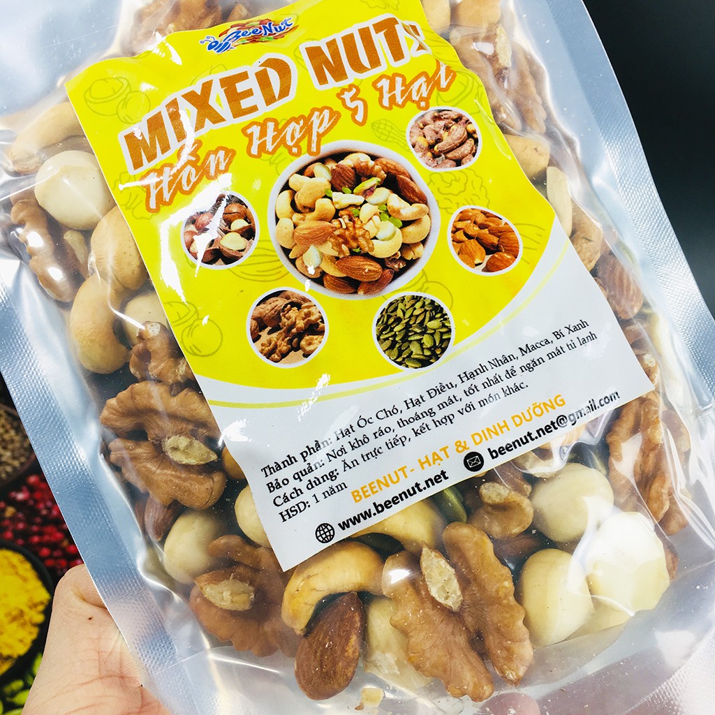 (500g) Mixed Nut 5 Loại Hạt Dinh Dưỡng - Hỗn Hợp Hạt (Macca, Hạnh Nhân, Óc Chó, Hạt Điều, Hạt Bí Xanh) - BeeNut