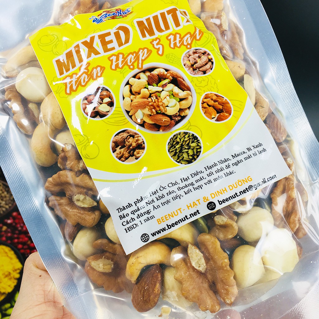 (500g) Mixed Nut 5 Loại Hạt Dinh Dưỡng - Hỗn Hợp Hạt (Macca, Hạnh Nhân, Óc Chó, Hạt Điều, Hạt Bí Xanh) - BeeNut | BigBuy360 - bigbuy360.vn