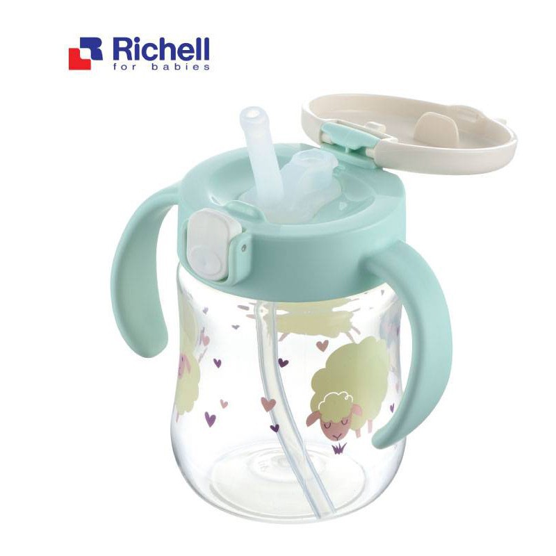Cốc ống hút chống đổ MUGOOD Richell - bình nước cho bé có ống hút Richell Nhật Bản