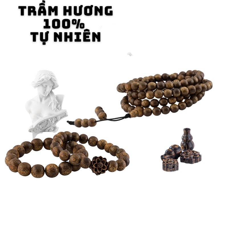 Vòng Trầm Hương Mix Charm Hoa Sen 🪵FREESHIP🪵 Vòng Tay 108 Hạt, 216 Hạt Đủ Size Nam Nữ, Vòng Trầm 4li, 6li, 8li, 10li