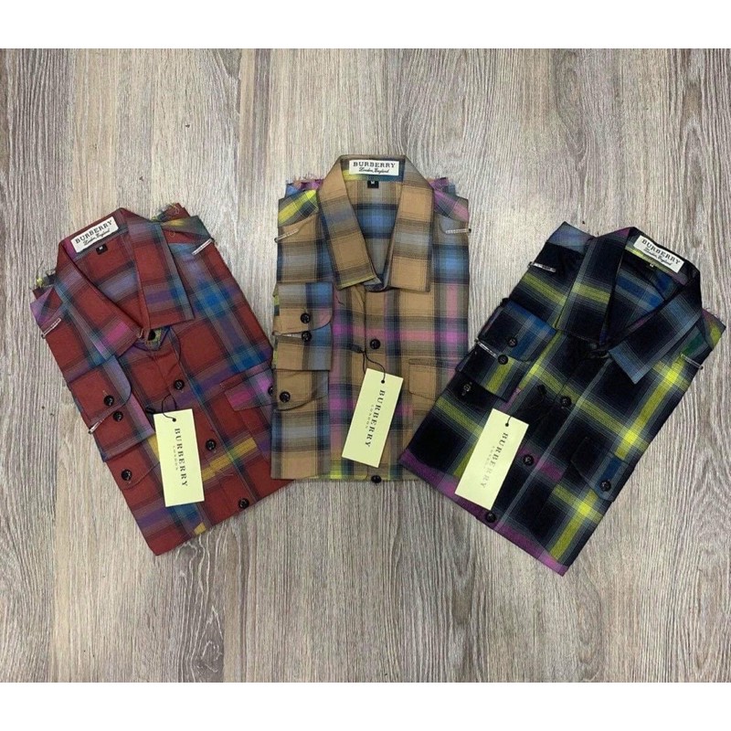 [Ảnh thật] Áo sơ mi kẻ phối màu rách gấu nam nữ- Bơ Boutique