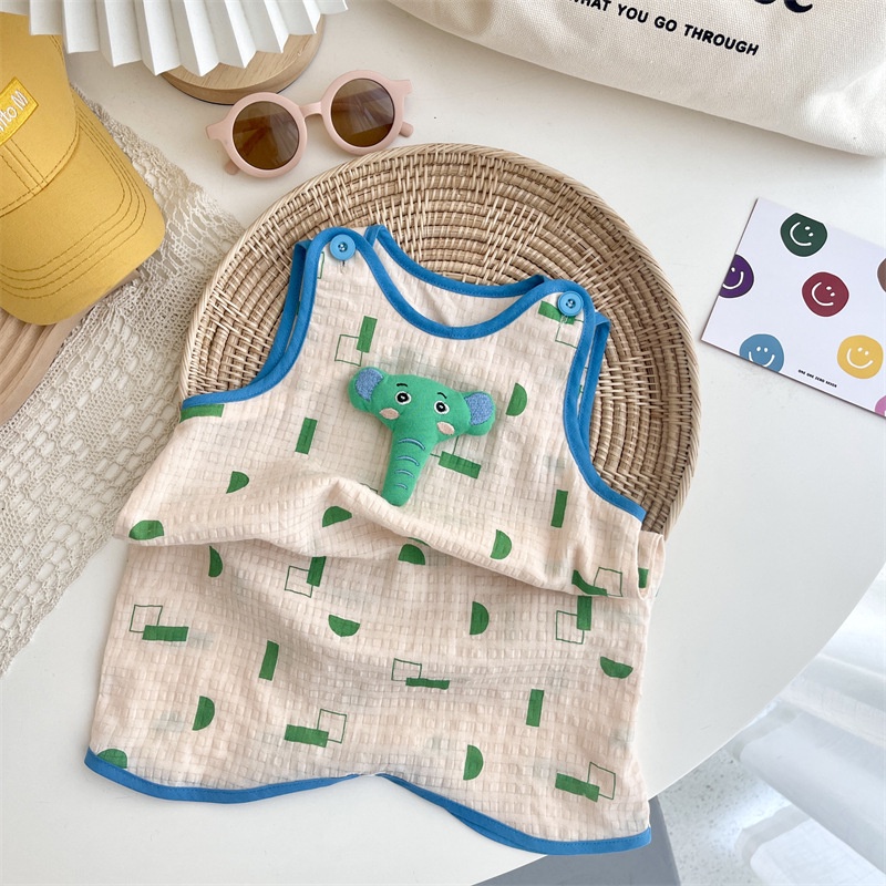 Bộ Áo Liền Quần Không Tay Bằng Cotton In Hoạt Hình Dành Cho Bé Trai Gái 0-24 Tháng Tuổi