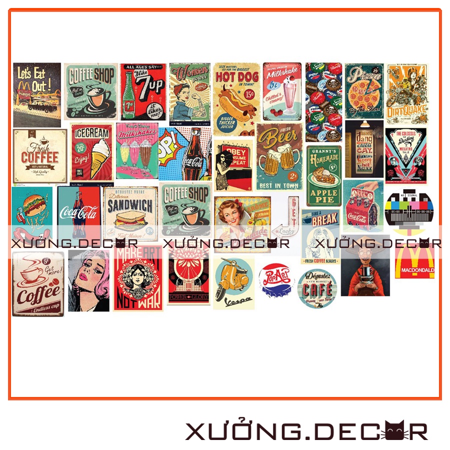 Decal dán Vintage decor cắt sẵn dán Vali, xe, barber shop, mũ bảo hiểm, macbook, đàn, tường 1200