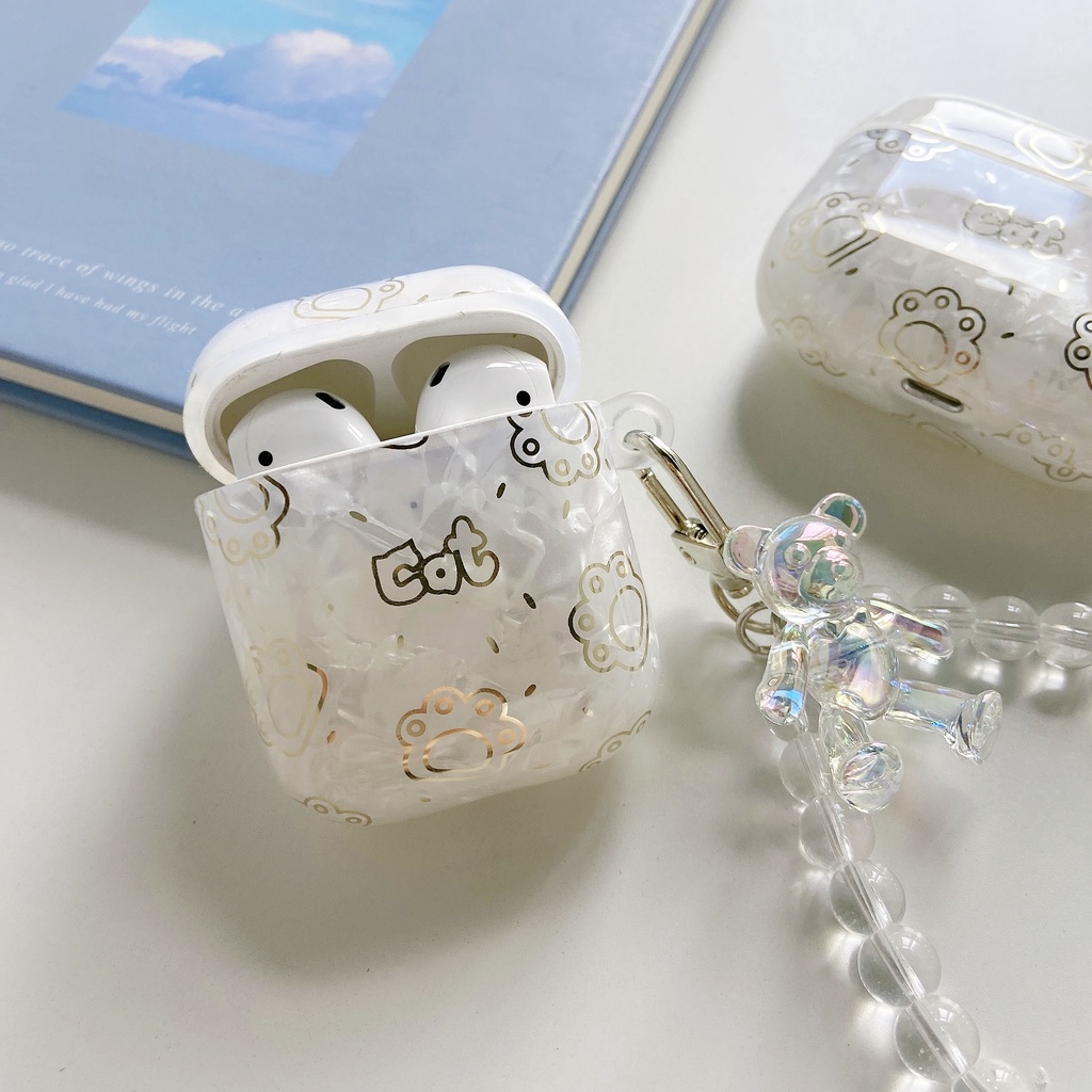 Vỏ bảo vệ hộp sạc tai nghe bluetooth không dây hình gấu/ mèo lấp lánh thích hợp cho Apple Airpods 1/ 2/ 3 Pro