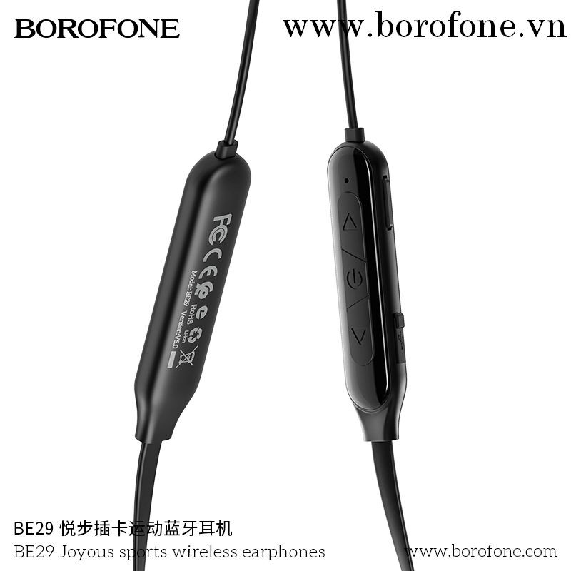 Tai nghe bluetooth thể thao Borofone BE29 Joyous wireless V5.0 Có khe cắm thẻ nhớ, Nghe nhạc và đàm thoại 10H