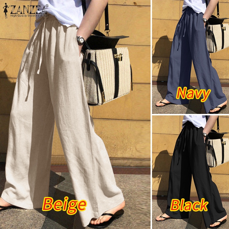 Quần dài ống rộng Zanzea phong cách Hàn Quốc thời trang năng động cho nữ