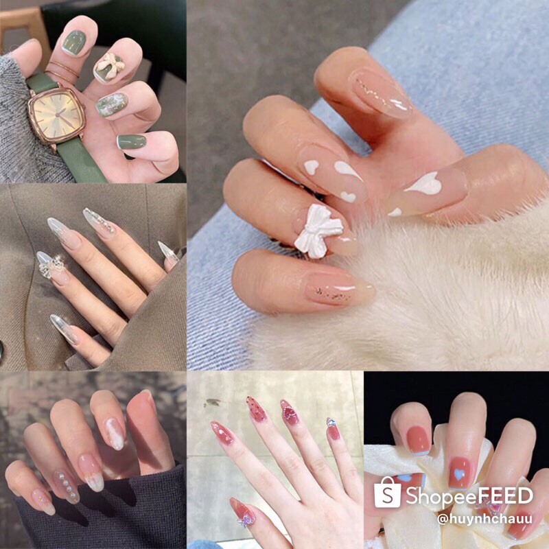 Móng giả đính đá 24pcs kèm keo