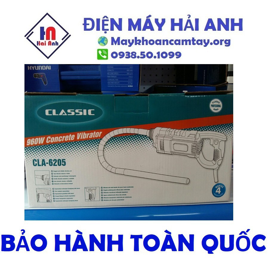 Máy đầm dùi bê tông cầm tay chạy điện Classic CLA6205 cây dùi 1 mét, động cơ dây đồng, BH 6 tháng