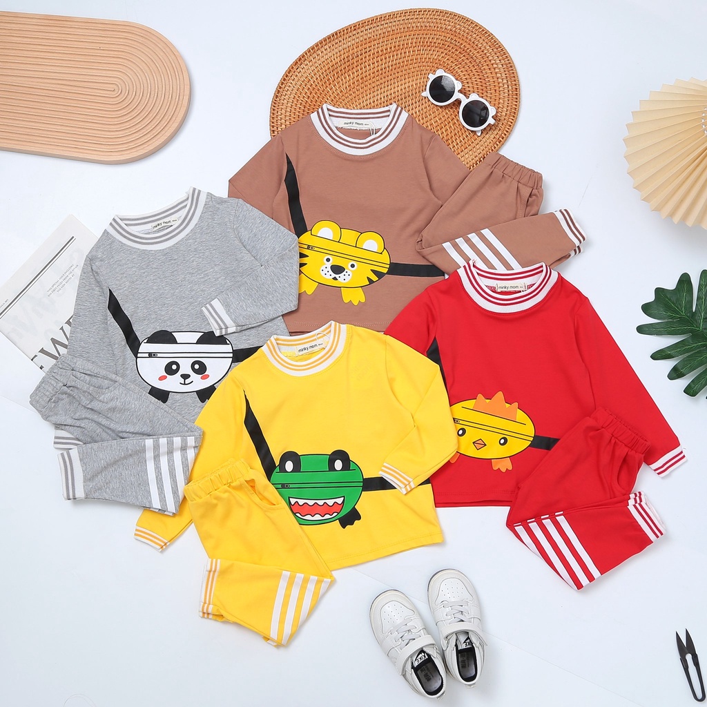 [Bé 7-27kg] Bộ dài tay cotton 100% viền bo cổ Minky Mom mềm mịn mát cho bé trai bé gái từ 7-27kg