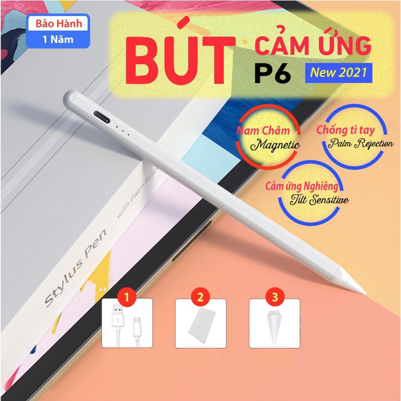 Bút cảm ứng P6 Pro - Chống tì tay và Cảm ứng nghiêng - cho iPad 2018, 2019. 2020, 2021