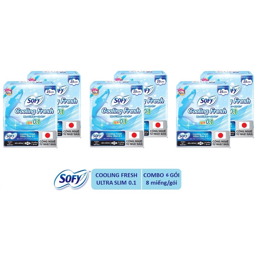 Combo 6 gói Băng vệ sinh Sofy Cooling Fresh Ultra Slim 0.1 siêu mỏng cánh 8 miếng 23cm - Hàng nhập khẩu Nhật Bản