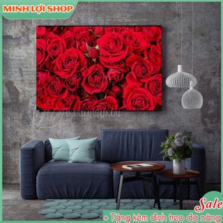 Tranh hoa hồng đỏ treo tường canvas / tráng gương treo tường trang trí phòng khách phòng bếp TẶNG KÈM ĐINH TREO