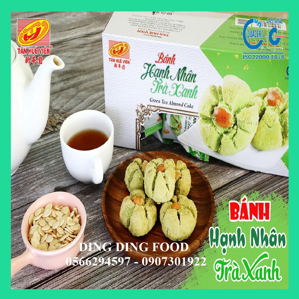 [Combo 4 Hộp] Bánh Hạnh Nhân Trà Xanh HỘP 300G| Bánh Hạnh Nhân Tân Huê Viên| Bánh Bột Đậu| Ăn Vặt - DING DING FOOD