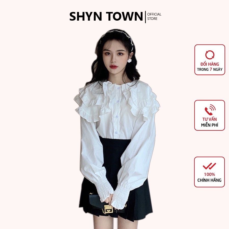 Áo sơ mi nữ vintage cổ bèo tay phồng tiểu thư xinh xắn, Áo sơmi trắng ulzzang cho nữ-Shyn.closet