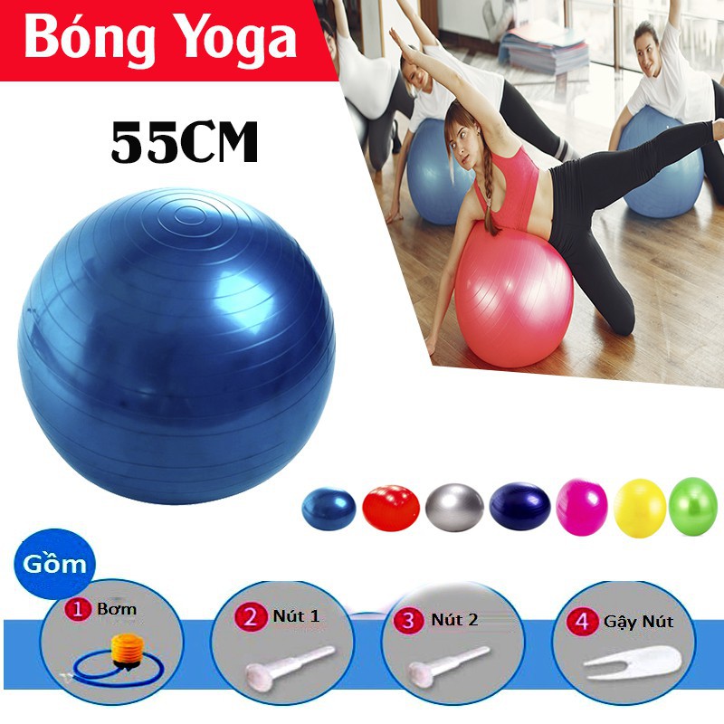 Tập thể dục lành mạnh Bóng tập Gym,Yoga trơn 55cm loại dày ( Tặng bơm,kim + Có ảnh thật + Khách chọn màu, kích thước)