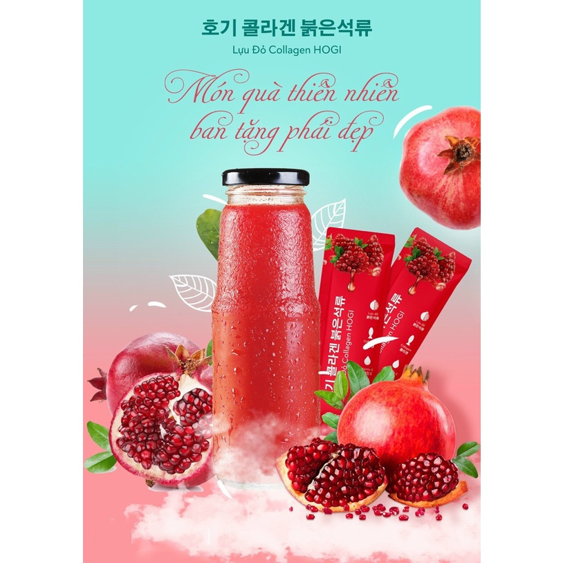 (Chính Hãng) Bột Collagen Lựu Đỏ Hogi Hộp 60g (20 gói x 3g) - Thanh lọc cơ thể, đẹp da, chống lão hoá