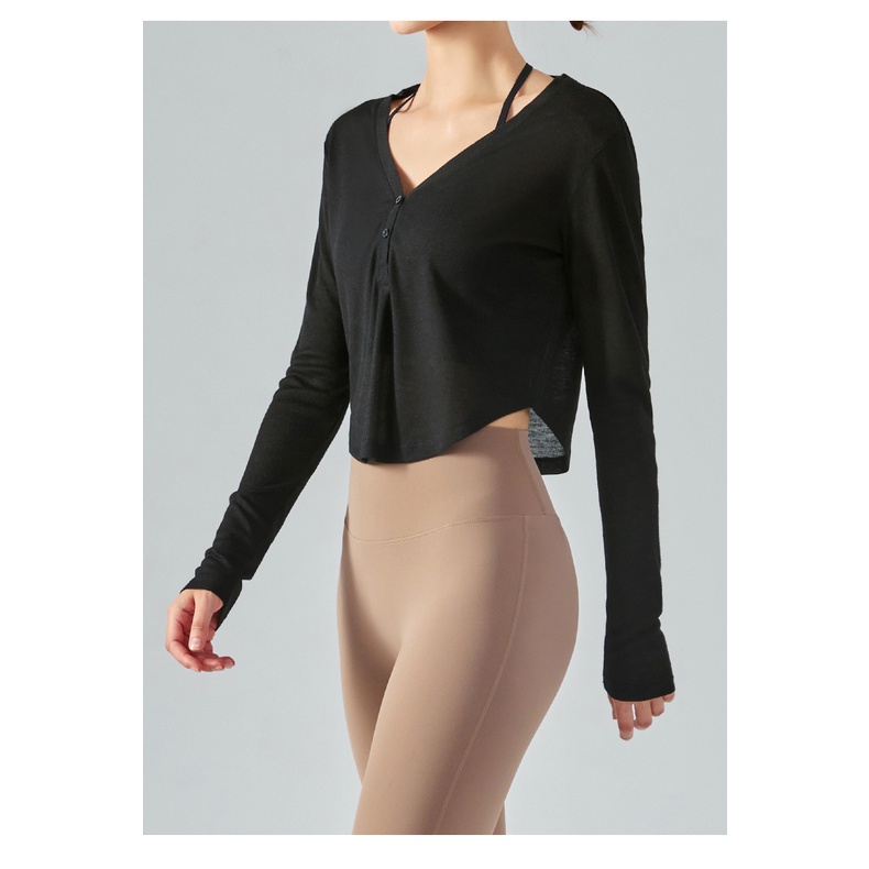 Áo croptop thể thao Airactive Leisure tay dài cổ chữ V chất liệu thân với làn da cao cấp