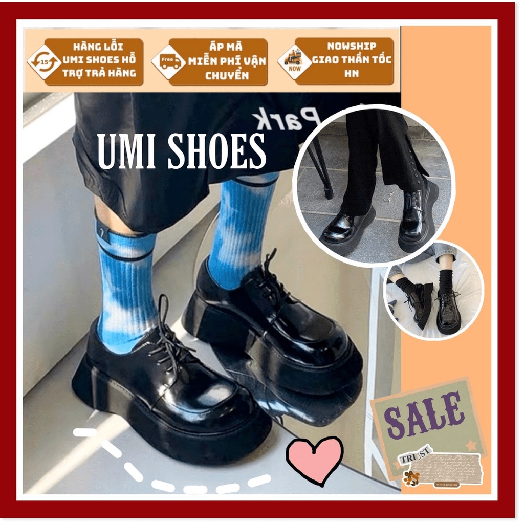 𝔹𝕆𝕊𝕊 𝕊ℍ𝕆𝔼𝕊 ⚜️ Giày nữ oxford anh quốc đế cao to bự dày răng cưa da bóng/trơn mũi vuông tăng chiều cao thời trang