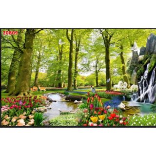 Tranh dán tường 3D phòng cảnh rừng cây