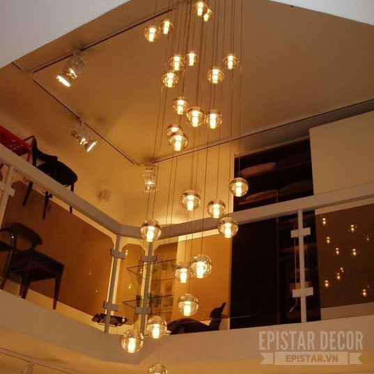 Bộ 10 Đèn thả thông tầng pha lê giọt nước thủy tinh - Kèm Đế Chung Tròn - Tặng kèm bóng LED - Bảo Hành 1 Năm