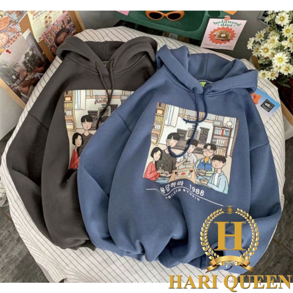 Áo hoodie nỉ mũ gia đình 1988 cotton tay bồng HARI