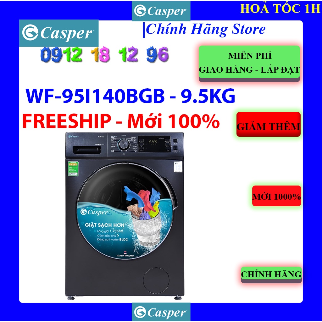 [Casper 95I140BGB] Máy giặt Casper Inverter 9.5 kg WF-95I140BGB