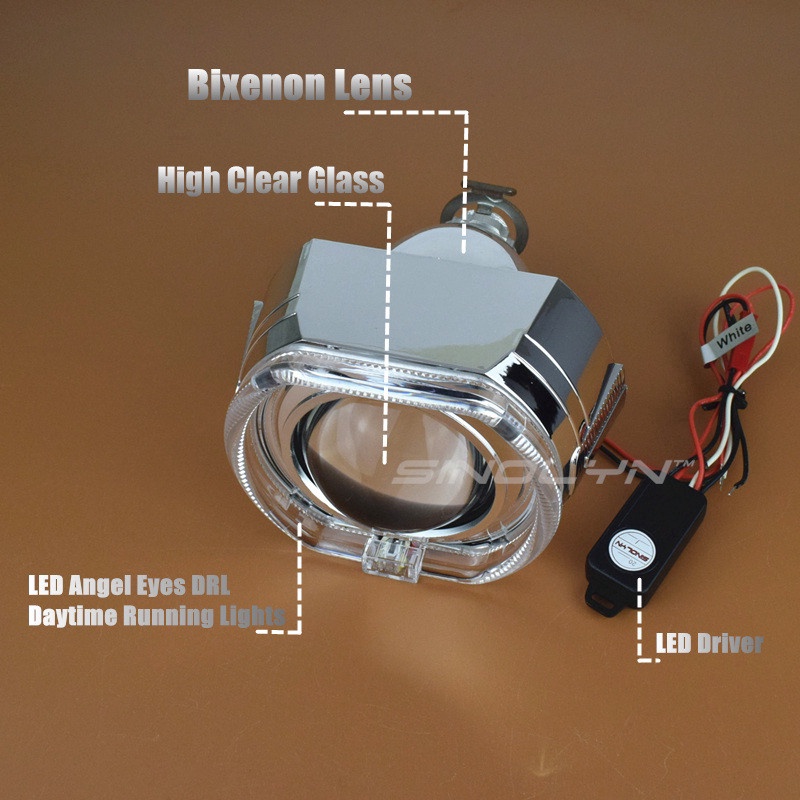 Bộ đèn pha bóng LED Sinolyn Angel Eyes Bi Xenon H4 H7 DRL Devil 2.5inch cho xe hơi sử dụng H1 HID