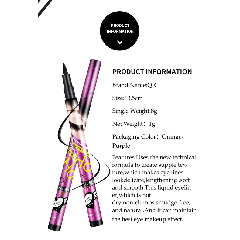 [Hàng mới về] Bút Kẻ Mắt Qic Màu Đen 36h Chống Thấm Nước Không Nhòe Cho Người Mới Bắt Đầu