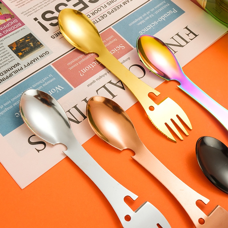 Bộ Muỗng Nĩa Đa Năng Bằng Thép Không Gỉ Dùng Khi Đi Cắm Trại